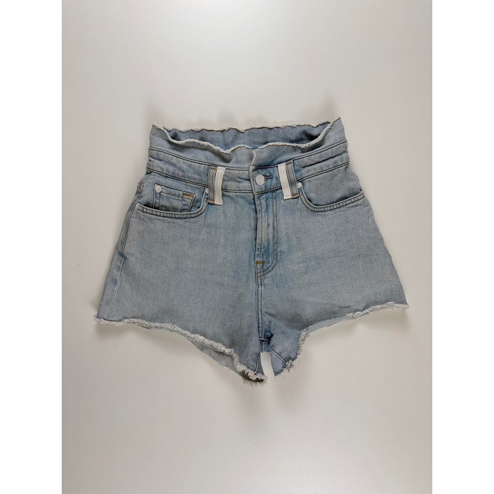 7‎ For All Mankind Womens Light Wash Paperbag Waist Raw Hem Denim Shorts Size 24